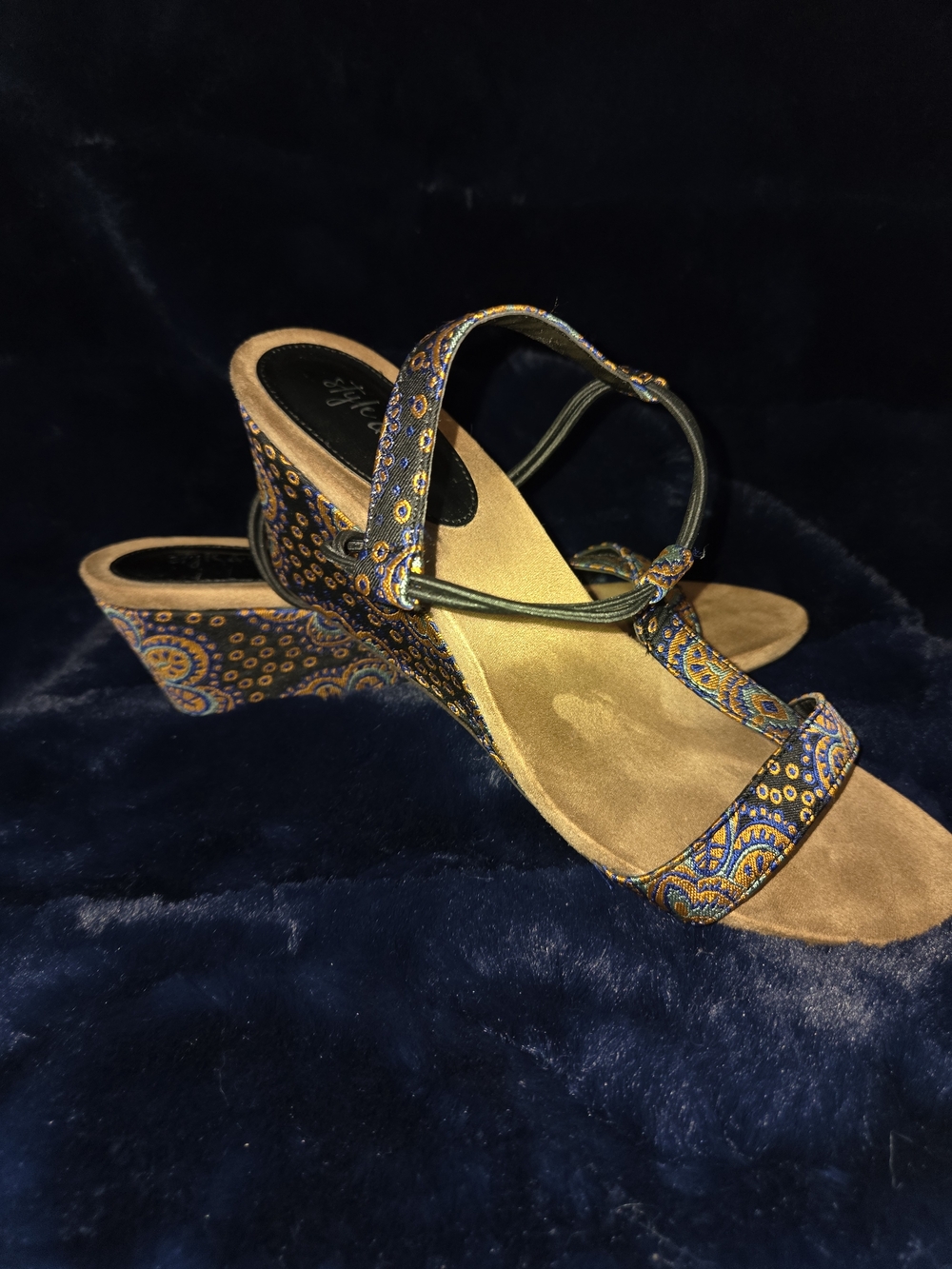 Women’s Blue Paisley Wedge Sandals